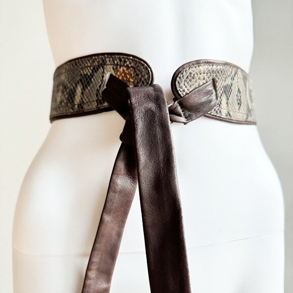 Marc Cain Leather Snakeskin Tie Front Belt - Picture 4 of 9